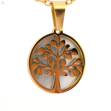 2018 nouvelle mode design arbre de vie forme ronde creux en acier inoxydable pendentifs bijoux vente chaude